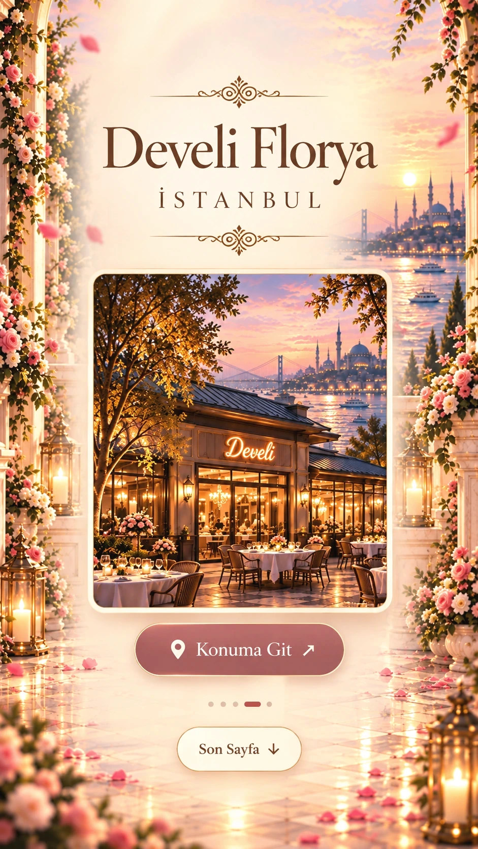 Develi Florya, İstanbul; restoran illüstrasyonu ve konum bilgisi